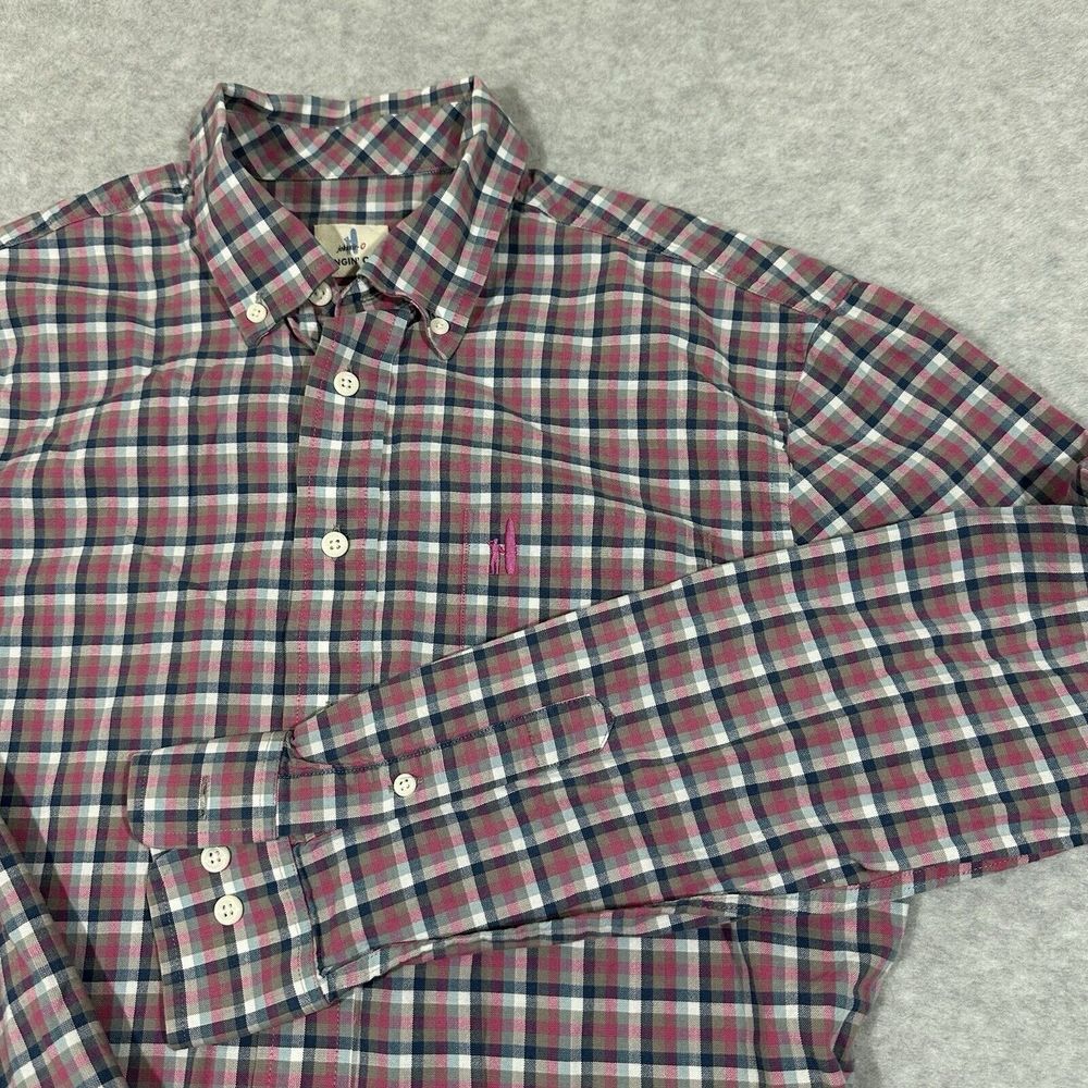 johnnie-o Shirt Mens Medium Plaid Pink Blue‎ Tan Hangin Out Adult Button-Down